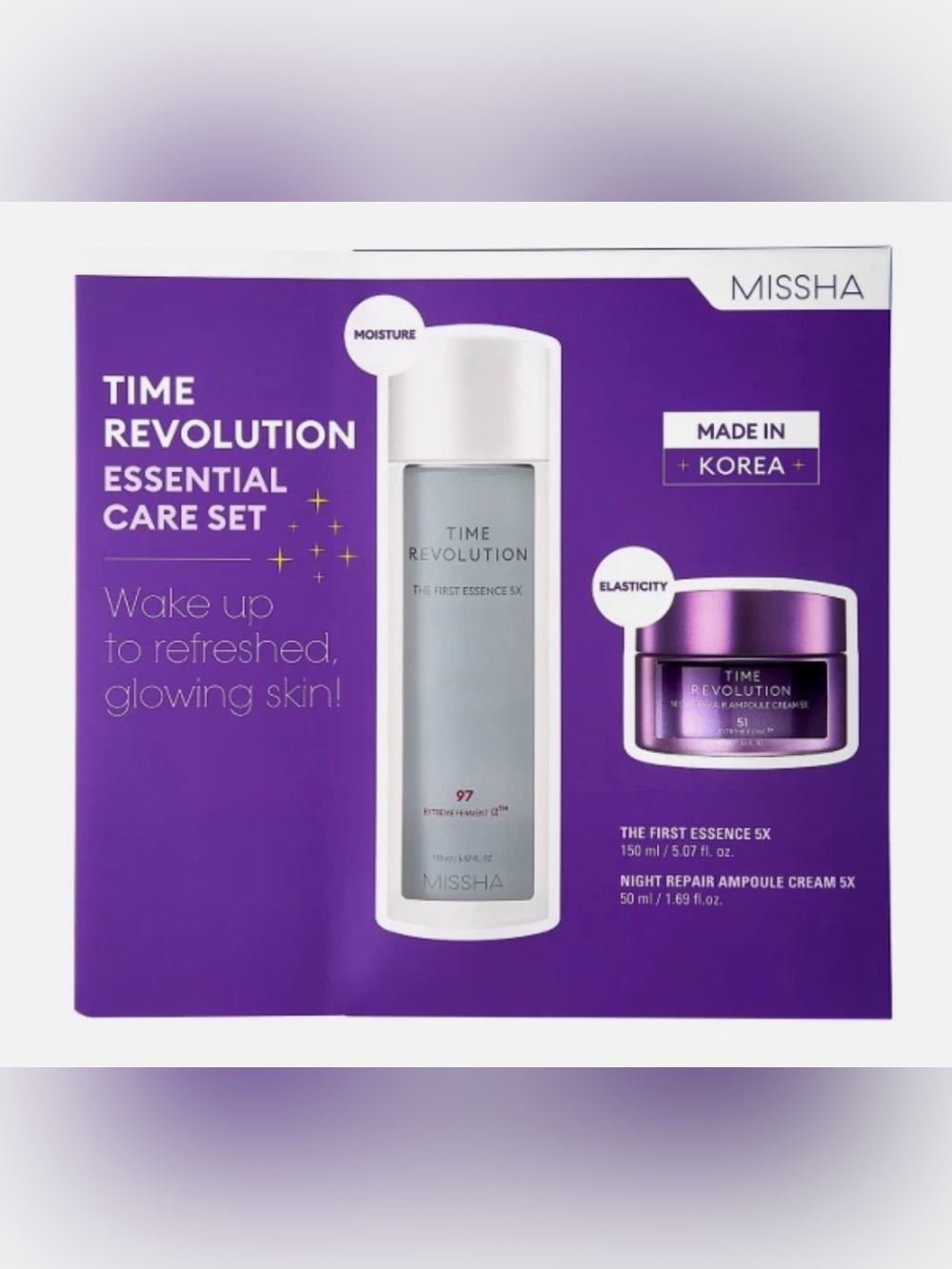 MISSHA TIME REVOLUTION ESSENTIAL CARE SET-ESSENCE 150ML/CREAM 50ML Fresh Sealed